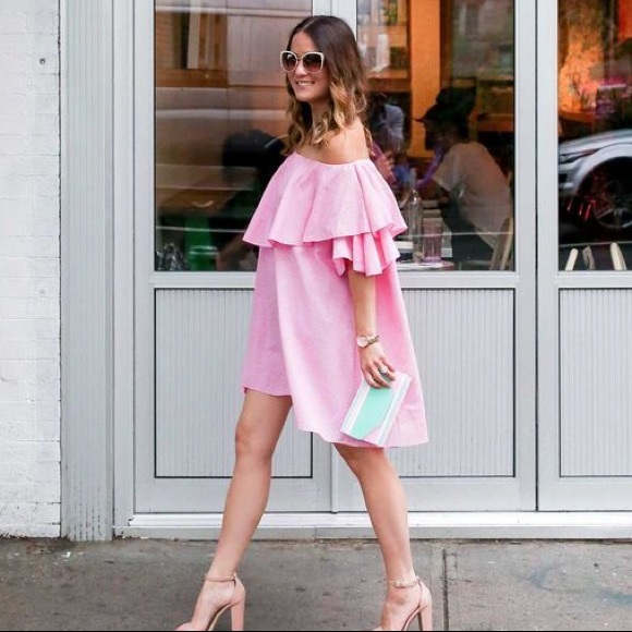 Zara pink pff shoulder dress - Picture 1 of 5